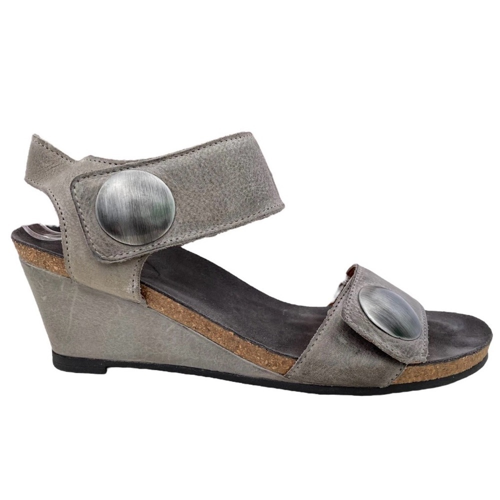 Taos Carousel 2 Grey Leather Wedge Open Toe Slingback Sandal Womens 41 US 10,5